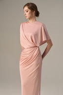 Pink Shimmer Jersey Gathered Waist Tie Gown for women, from IHF ATELIER, The Viet Concept
