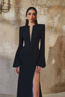 L' SCARLETT • Crystal Beaded Long-Sleeve Mermaid Evening Gown