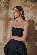 L' SCARLETT • Strapless Jacquard Crystal-Embellished Mullet Maxi Dress