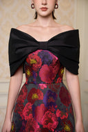 Noir Rosette Strapless A-Line Jacquard Evening Gown for women, from IHF ATELIER, The Viet Concept 