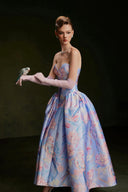 VONTIER DE MONTIER • Songbird Petal-Cup Printed Taffeta Evening Gown