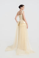 TRACY COUTURE • Strappy Curved Neckline Puffy Hip Satin Gown