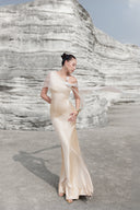 THÉSONG • Soie D’Aube Champagne Asymmetric Satin Evening Gown