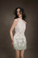 KEIRA TONG • Gardenia Avocado Green 3D Floral Lace Sculptural Dress