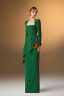 IHF ATELIER • Crepe & Agate Silk Trapeze-Neck Draped Column Gown