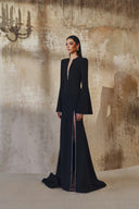 L' SCARLETT • Crystal Beaded Long-Sleeve Mermaid Evening Gown