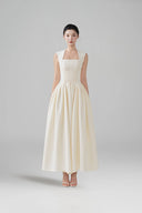 LARMES • Katherine Cream Draped Evening Gown