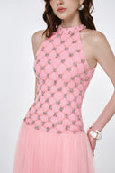 LUCILLA • Nerine Crystal-Embellished Tweed & Tulle Halter Midi Dress