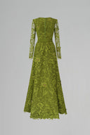 Trapeze Neck Guipure Lace A-Line Gown with Silk Belt for women, from IHF ATELIER, The Viet Concept 