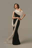 Nocturne Black Crepe Gown With Chiffon Contrast for women, from POEM, The Viet Concept