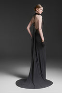 Xantheir Gold-Embellished Halter Velvet Mermaid Gown for women, from MAISON DES COPAINS, The Viet Concept