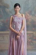 LINH PHUNG • Amethyst Asymmetric Floral Lace Corset Evening Gown