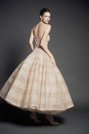 LINH PHUNG • Brilliant Champagne Floral Corset Tea-Length Ball Gown