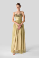 Opal Hand-Beaded Mesh Draped Evening Gown for women, from DANG PHONG DESIGNER, The Viet Concept