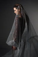 Incandescence Burgundy Velvet Sequin Veil Dress for women, from SORAMAME, The Viet Concept
