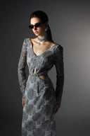 Luxury Glitter Jacquard Choker Cut-Out Floor Length Dress for women, from SORAMAME, The Viet Concept