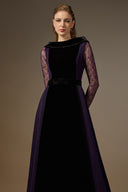 IHF ATELIER • Purple Velvet A-Line Gown with Purple Vine Guipure Lace