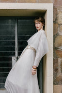 Marvin Ivory Cape Pleated Midi Dress for women, from WHITE PLAN, The Viet Concept
