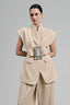 Alatew Peplum Cap Sleeved Linen Cotton Blazer for women, from Ha Thanh Viet, The Viet Concept 