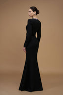 Black Round Neck Mermaid Crepe De Chine Evening Gown with Stones for women, from IHF ATELIER, The Viet Concept 