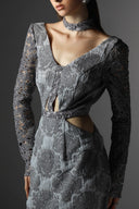 Luxury Glitter Jacquard Choker Cut-Out Floor Length Dress for women, from SORAMAME, The Viet Concept