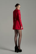 Crimson Crystal Bow Puff Sleeve Lace Mini Dress for women, from IHF STUDIO, The Viet Concept 