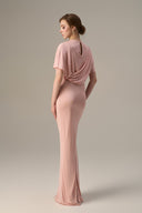 Pink Shimmer Jersey Gathered Waist Tie Gown for women, from IHF ATELIER, The Viet Concept
