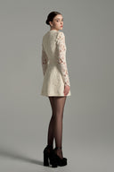 White Lace Puff Sleeve Mini Dress with Crystal Bow Belt for women, from IHF STUDIO, The Viet Concept 