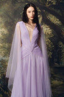 LINH PHUNG • Papilia Lilac Crystal-Embellished Tulle Cape Evening Gown
