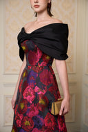 Noir Rosette Strapless A-Line Jacquard Evening Gown for women, from IHF ATELIER, The Viet Concept 