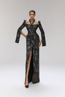Reminiscence Gilded Tweed Halter Neck Full-Length Dress for women, from SORAMAME, The Viet Concept
