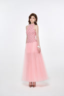LUCILLA • Nerine Crystal-Embellished Tweed & Tulle Halter Midi Dress