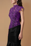 Purple Guipure Lace Black Taffeta Mermaid Evening Gown for women, from IHF ATELIER, The Viet Concept