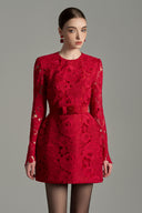 Crimson Crystal Bow Puff Sleeve Lace Mini Dress for women, from IHF STUDIO, The Viet Concept 