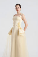 TRACY COUTURE • Strappy Curved Neckline Puffy Hip Satin Gown