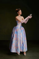 VONTIER DE MONTIER • Songbird Petal-Cup Printed Taffeta Evening Gown