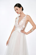 JOSÉPHINE •  Chantoria Floral Plunge Tulle Ball Gown - The Viet Concept