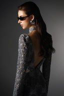 Luxury Glitter Jacquard Choker Cut-Out Floor Length Dress for women, from SORAMAME, The Viet Concept