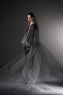 Incandescence Burgundy Velvet Sequin Veil Dress for women, from SORAMAME, The Viet Concept
