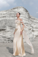 THÉSONG • Soie D’Aube Champagne Asymmetric Satin Evening Gown