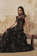 L' SCARLETT • 3D Crystal Floral Sequin Lace A-Line Maxi Dress