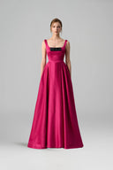 Pink Silk Taffeta A-Line Gown With Square Neckline for women, from IHF ATELIER, The Viet Concept