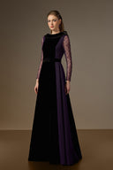 IHF ATELIER • Purple Velvet A-Line Gown with Purple Vine Guipure Lace