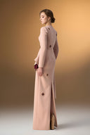 IHF ATELIER • Crepe & Agate Silk Trapeze-Neck Draped Column Gown