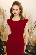 DO LONG • Delicate Red Sculpted Midi Dress