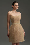 Beige Floral Mesh Lace Corset Bell Mini Dress with Crystal Waist for women, from IHF SUDIO, The Viet Concept 