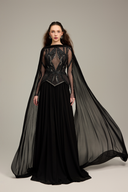 21SIX • Selene Chiffon & Glitter Tulle Embellished Evening Gown