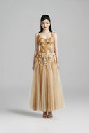 DO LONG • Golden Petal Embellished Midi Dress