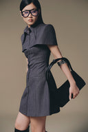 Striped Cape-Shoulder Mini Shirt Dress for women, from KEIRA TONG, The Viet Concept 
