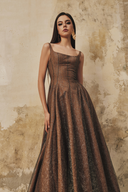 L' SCARLETT • Lustrelle Crystal-Beaded Flared Lace Midi Dress